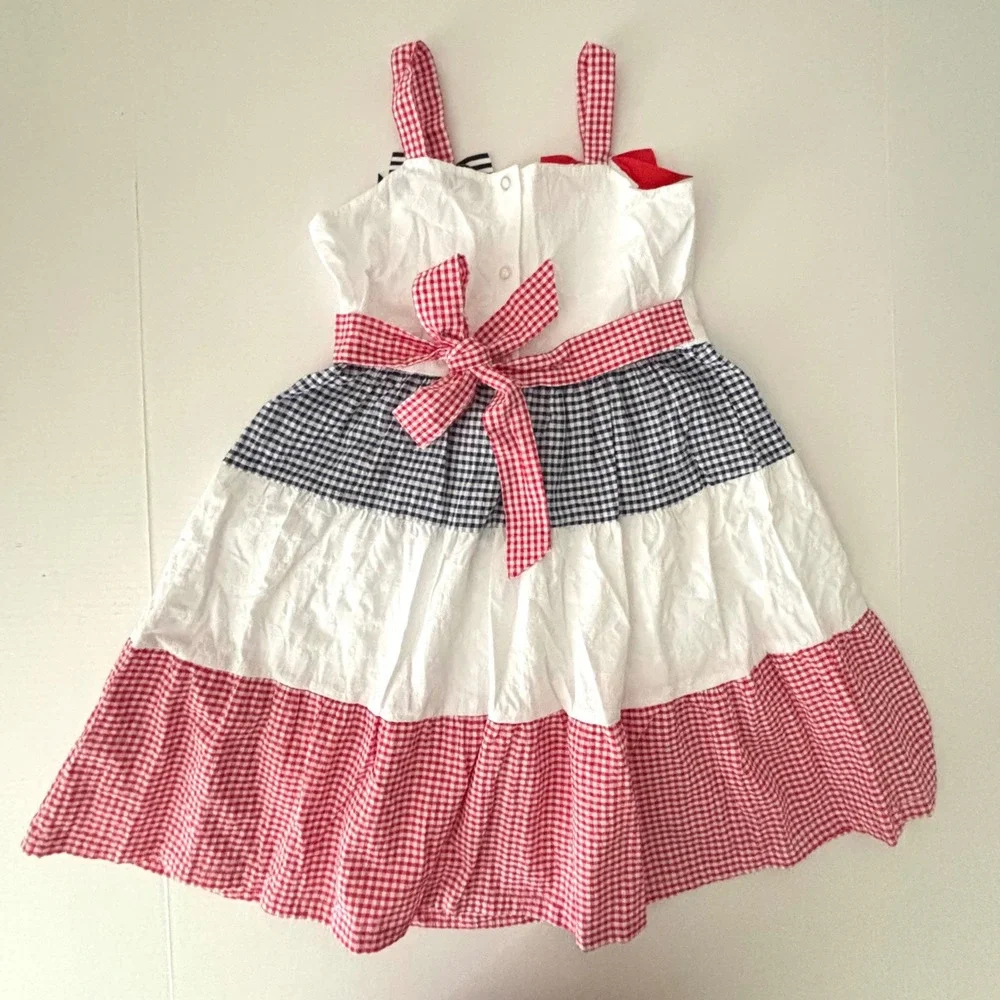 Blueberi‎ Boulevard Girls 8 Patriotic Stars Stripes Dress Gingham Eyelet USA EUC